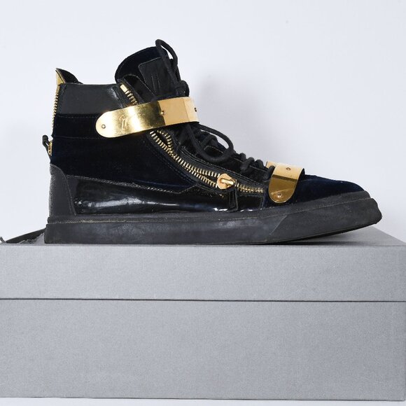 Giuseppe Zanotti Coby High-Top Sneakers - Black with Gold Accents (Size 44) - Picture 1 of 13